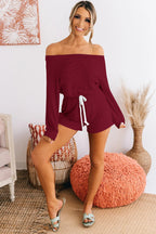 Damen bequeme Off-Shoulder Jumpsuit mit Kordelzug R&B