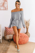 Damen bequeme Off-Shoulder Jumpsuit mit Kordelzug R&B