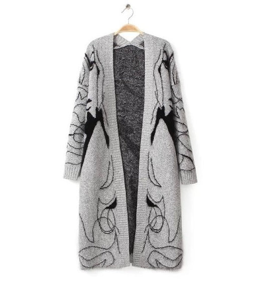 Damen Lange Strickjacke mit kunstvollem Muster R&B