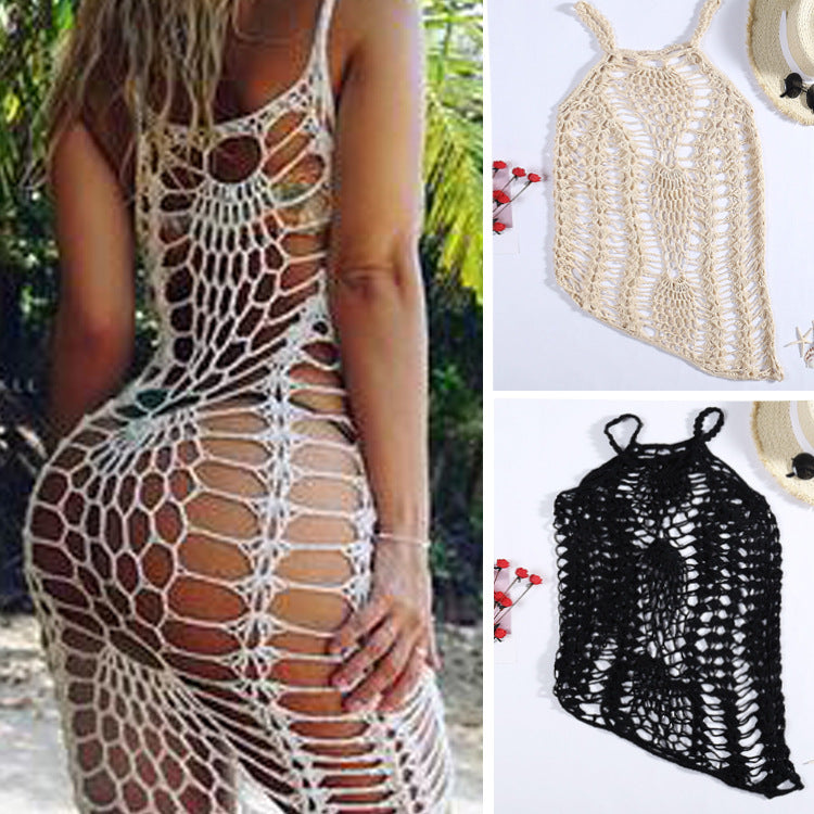 Damen Netz-Strandkleid mit ausgefallenen Lochmustern und tiefem Ausschnitt R&B