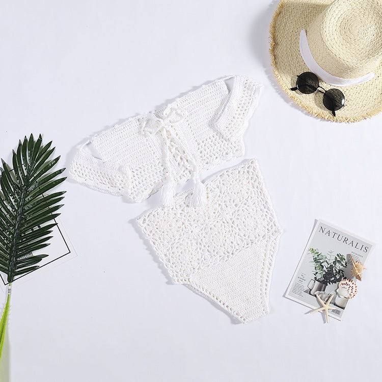 Damen Häkel-Bikini-Set mit dekorativen Fransen und trendigem Oberteil R&B