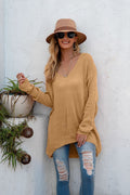Damen lässiger V-Pullover aus luftiger Strickstruktur R&B