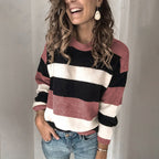 Damen Modischer Strickpullover mit blockartigem Streifenmuster und lässigem Schnitt R&B