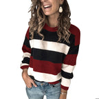 Damen Modischer Strickpullover mit blockartigem Streifenmuster und lässigem Schnitt R&B