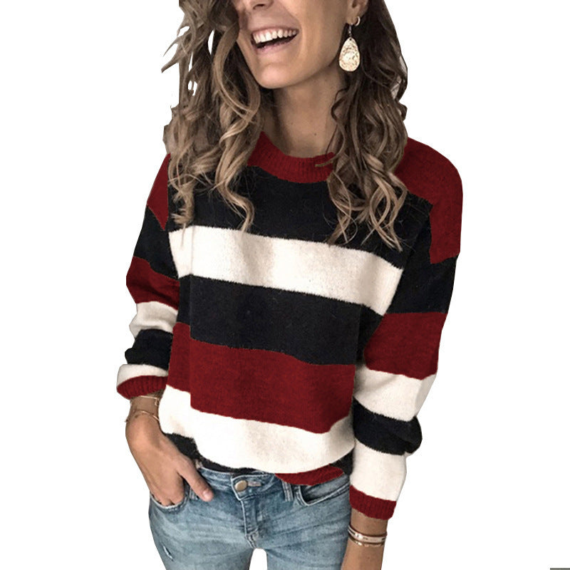Damen Modischer Strickpullover mit blockartigem Streifenmuster und lässigem Schnitt R&B