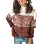 Damen Grobstrickpullover mit hohem Kragen und mehrfarbigem Muster R&B
