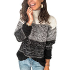 Damen Grobstrickpullover mit hohem Kragen und mehrfarbigem Muster R&B
