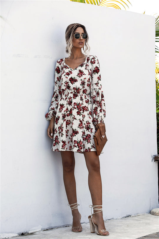 Damen Freizeitkleid mit floralem Design und elegantem V-Ausschnitt R&B