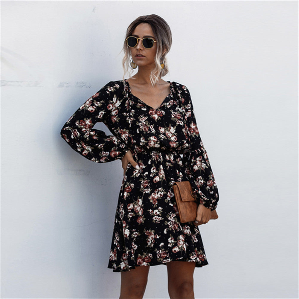Damen Freizeitkleid mit floralem Design und elegantem V-Ausschnitt R&B