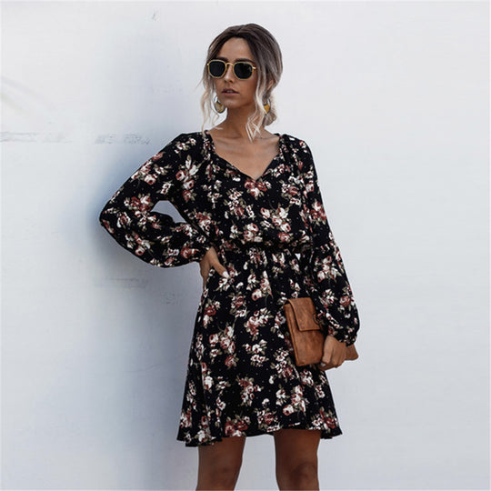 Damen Freizeitkleid mit floralem Design und elegantem V-Ausschnitt R&B