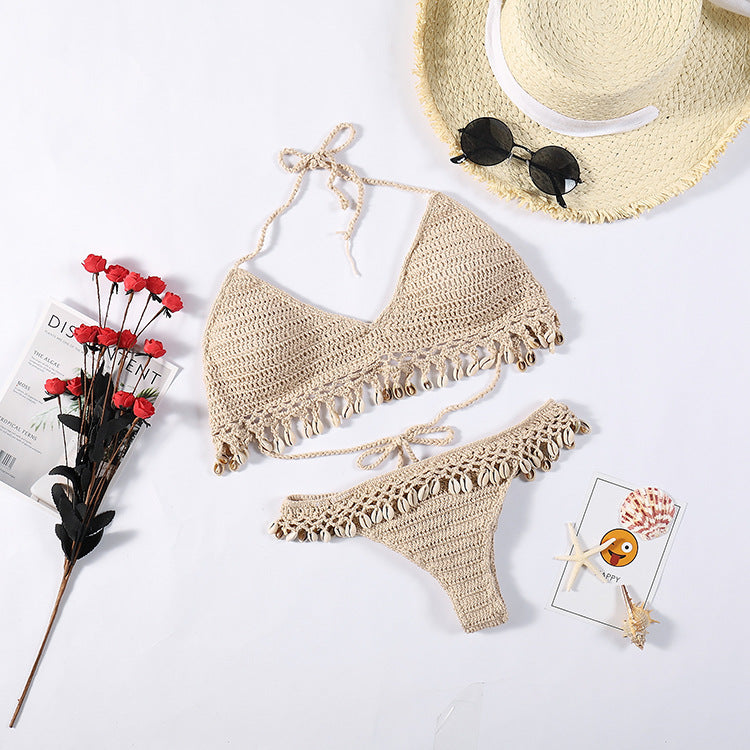 Damen Häkel-Bikini-Set mit Muscheldetails R&B