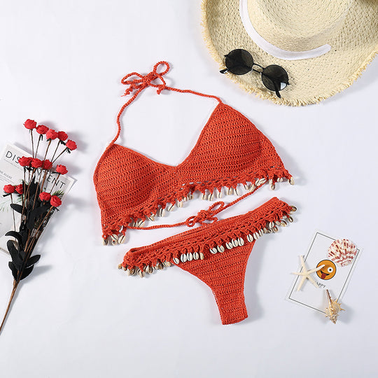 Damen Häkel-Bikini-Set mit Muscheldetails R&B
