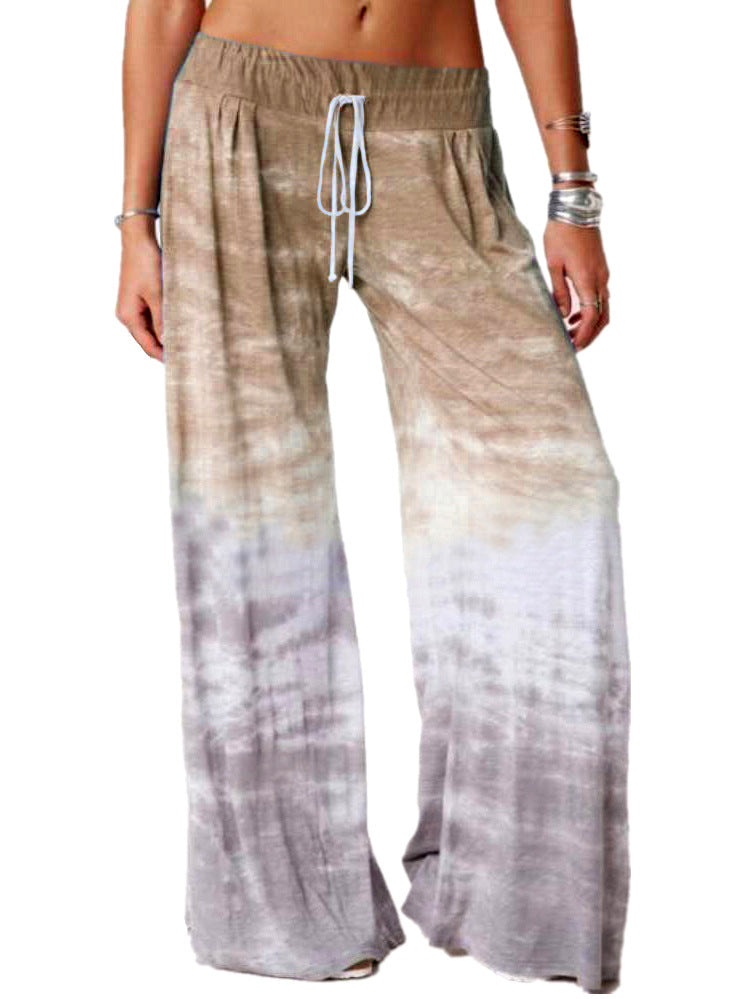 Damen weite Strandhose mit elastischem Bund und modischem Batikdesign R&B