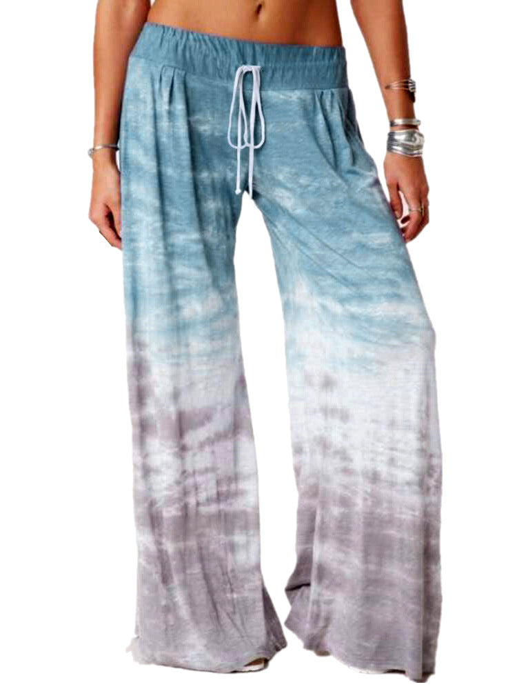 Damen weite Strandhose mit elastischem Bund und modischem Batikdesign R&B