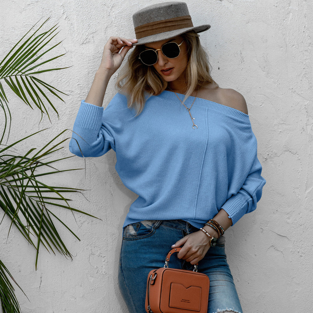 Damen lässiger Strickpullover mit weit geschnittenen Ärmeln und eleganter Maschenstruktur R&B