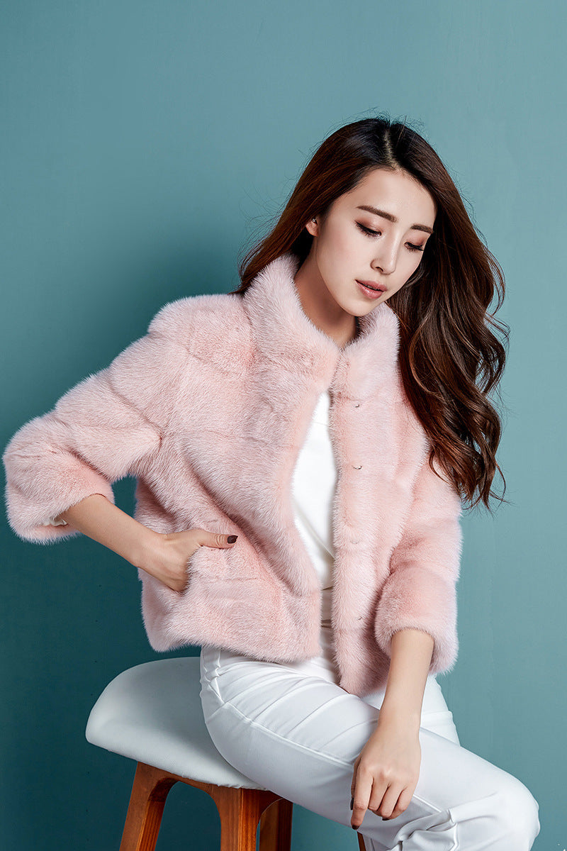 Damen Kunstpelzjacke mit modernem Schnitt und hohem Kragen R&B