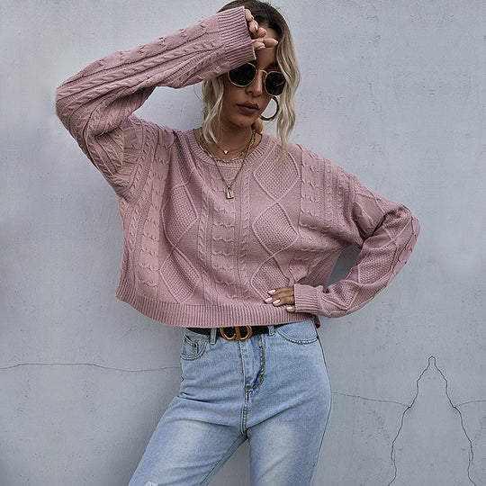 Damen lässiger Strickpullover mit exklusivem Zopfdesign R&B