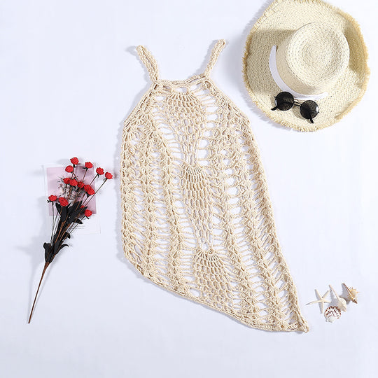 Damen Netz-Strandkleid mit ausgefallenen Lochmustern und tiefem Ausschnitt R&B