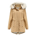 Damen moderne Parka mit abnehmbarem Kunstfellkragen und seitlichen Taschen