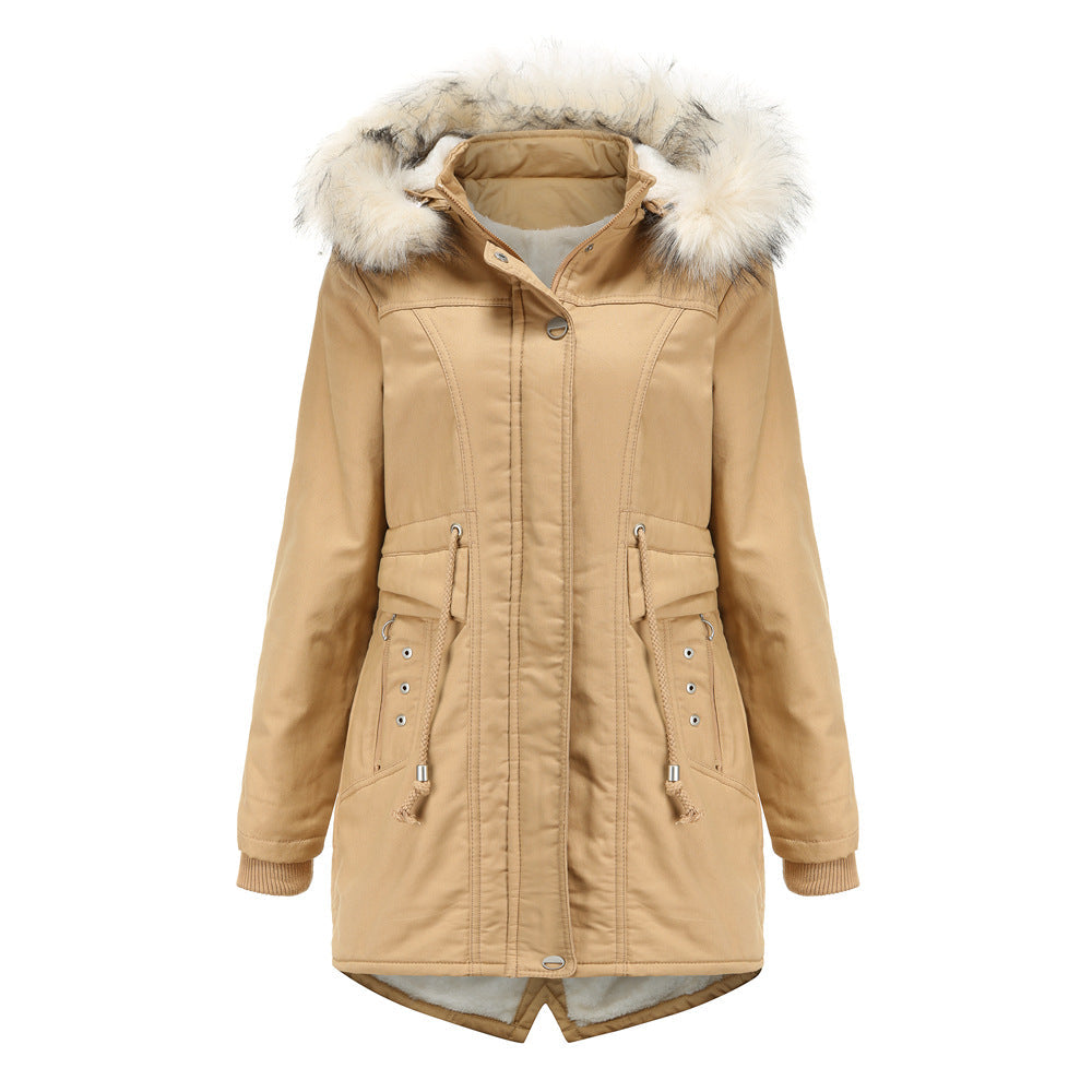 Damen moderne Parka mit abnehmbarem Kunstfellkragen und seitlichen Taschen