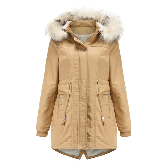 Damen moderne Parka mit abnehmbarem Kunstfellkragen und seitlichen Taschen R&B