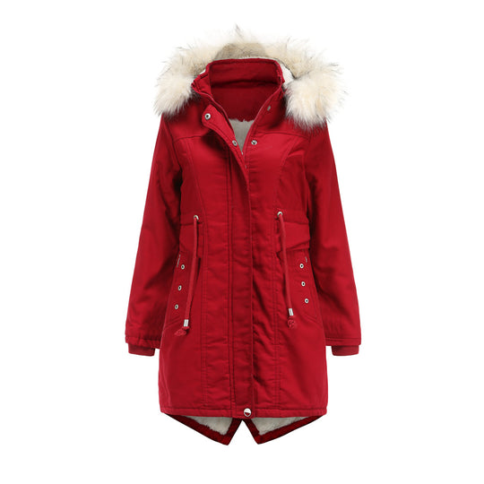 Damen moderne Parka mit abnehmbarem Kunstfellkragen und seitlichen Taschen R&B