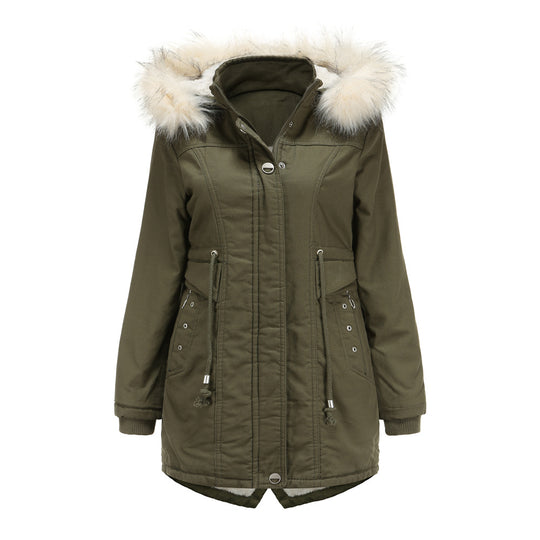 Damen moderne Parka mit abnehmbarem Kunstfellkragen und seitlichen Taschen R&B