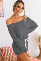 Damen bequeme Off-Shoulder Jumpsuit mit Kordelzug R&B