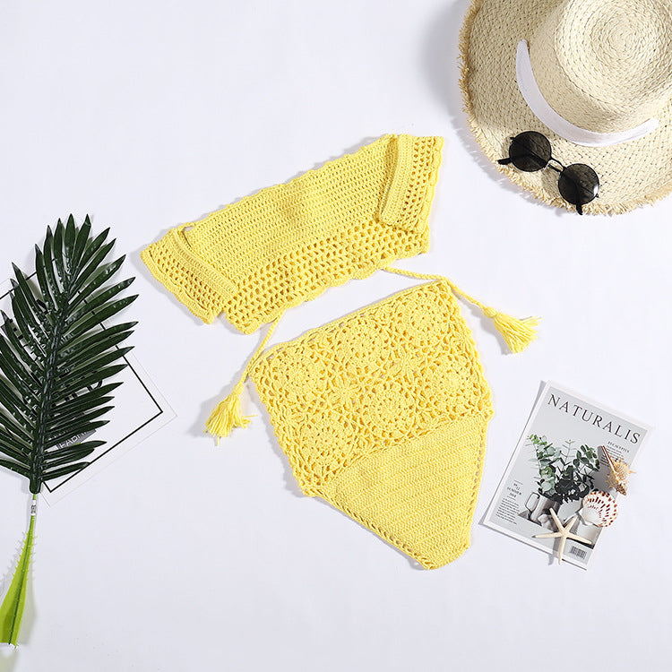 Damen Häkel-Bikini-Set mit dekorativen Fransen und trendigem Oberteil R&B