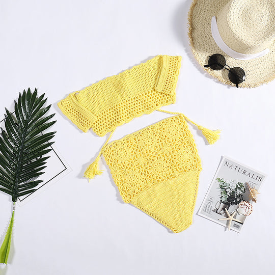 Damen Häkel-Bikini-Set mit dekorativen Fransen und trendigem Oberteil R&B