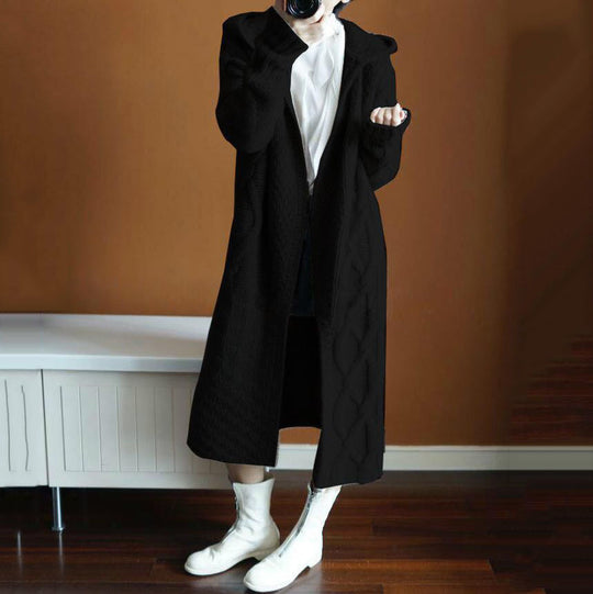 Damen Langstrickjacke mit Kapuze und volumetrischenÄrmeln R&B