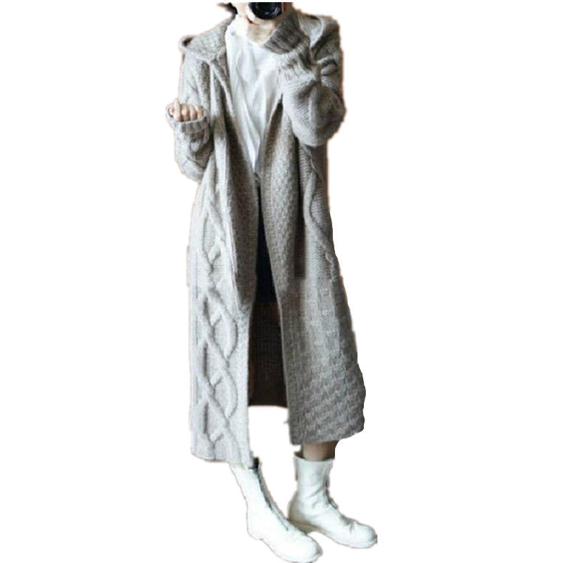 Damen Langstrickjacke mit Kapuze und volumetrischenÄrmeln R&B