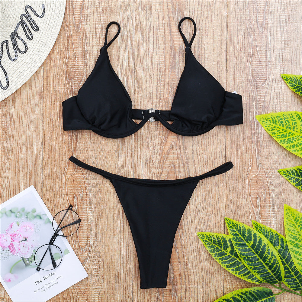 Damen Triangel-Bikini mit schimmerndem Oberteil und verstellbaren Trägern R&B