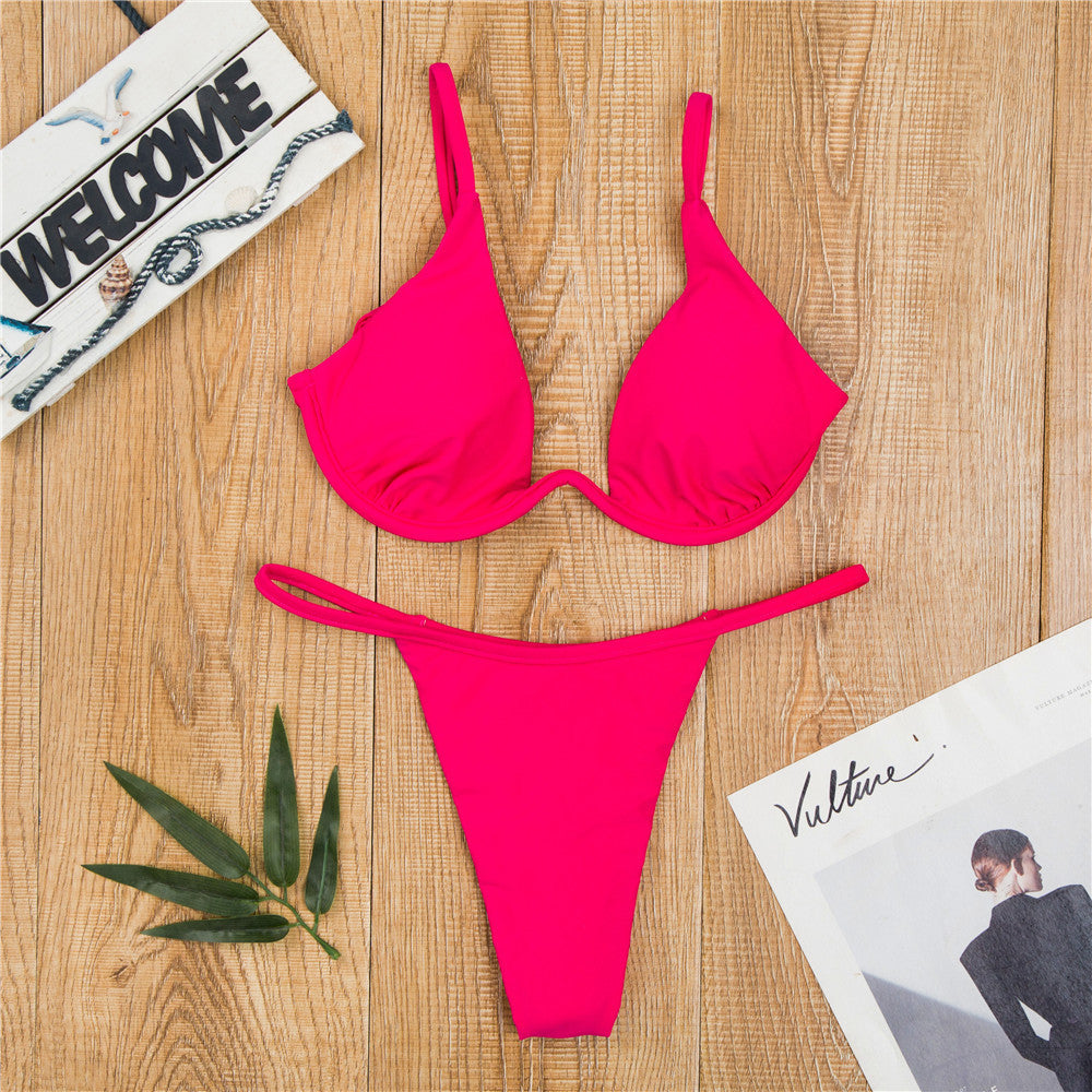 Damen Triangel-Bikini mit schimmerndem Oberteil und verstellbaren Trägern R&B