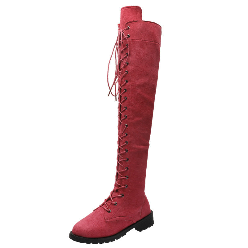 Damen Overkneestiefel aus weichem Wildleder mit dekorativem Schnür-Design R&B