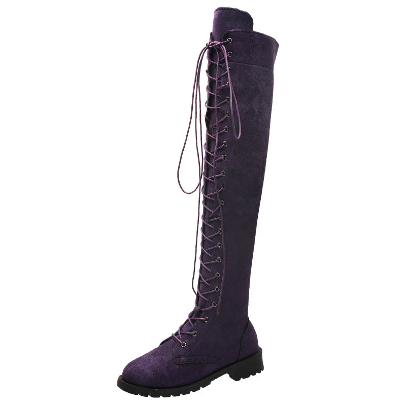 Damen Overkneestiefel aus weichem Wildleder mit dekorativem Schnür-Design R&B