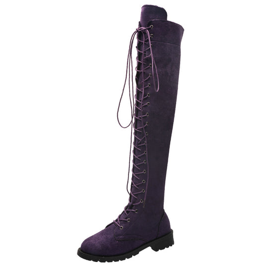 Damen Overkneestiefel aus weichem Wildleder mit dekorativem Schnür-Design R&B