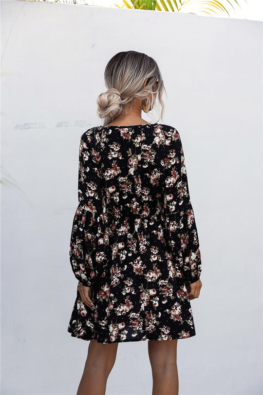 Damen Freizeitkleid mit floralem Design und elegantem V-Ausschnitt R&B