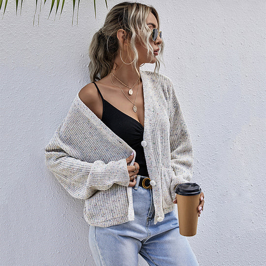 Damen lässiger Strickcardigan mit Knopfdetails und weit geschnittenen Ärmeln R&B