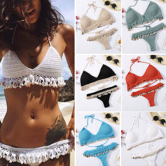 Damen Häkel-Bikini-Set mit Muscheldetails R&B