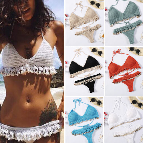 Damen Häkel-Bikini-Set mit Muscheldetails R&B