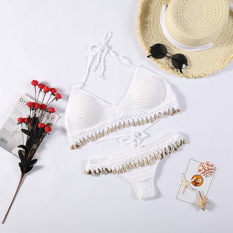 Damen Häkel-Bikini-Set mit Muscheldetails R&B