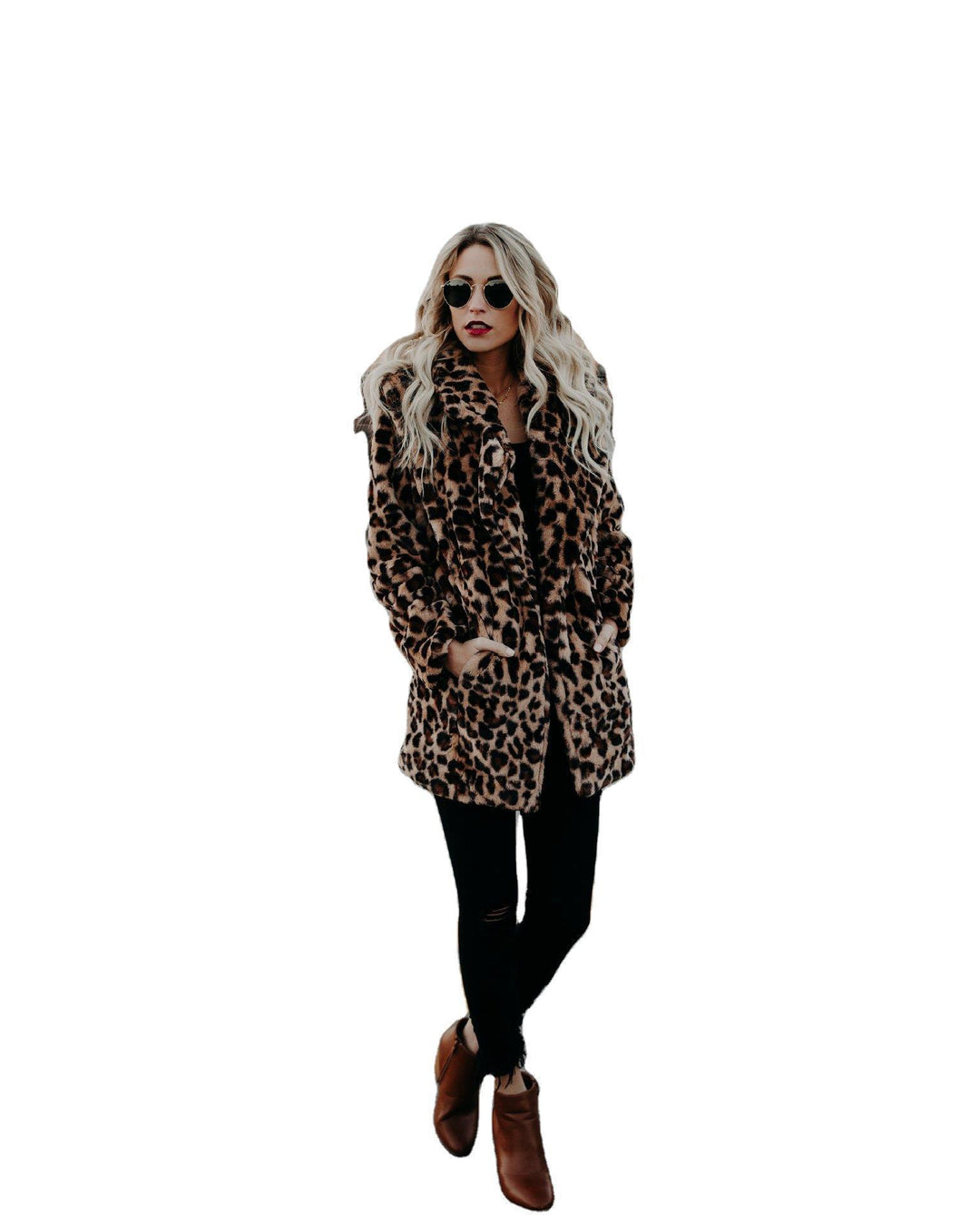 Damen Modischer Kunstfellmantel mit Leopardenmuster und elegantem Schnitt R&B