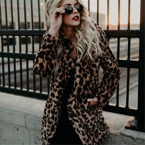 Damen Modischer Kunstfellmantel mit Leopardenmuster und elegantem Schnitt R&B