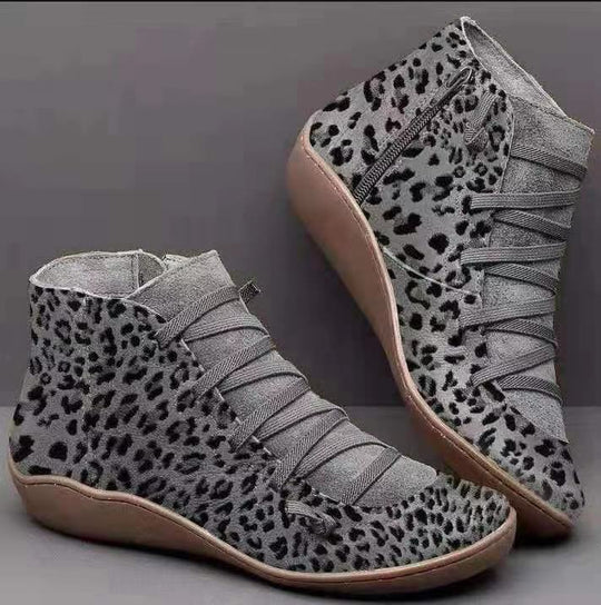 Damen nan knöchelhoher Softleder-Sneakerboot mit seitlichem Reißverschluss elastischer Zierschnürung und ergonomischer Komfortsohle R&B