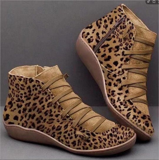 Damen nan knöchelhoher Softleder-Sneakerboot mit seitlichem Reißverschluss elastischer Zierschnürung und ergonomischer Komfortsohle R&B