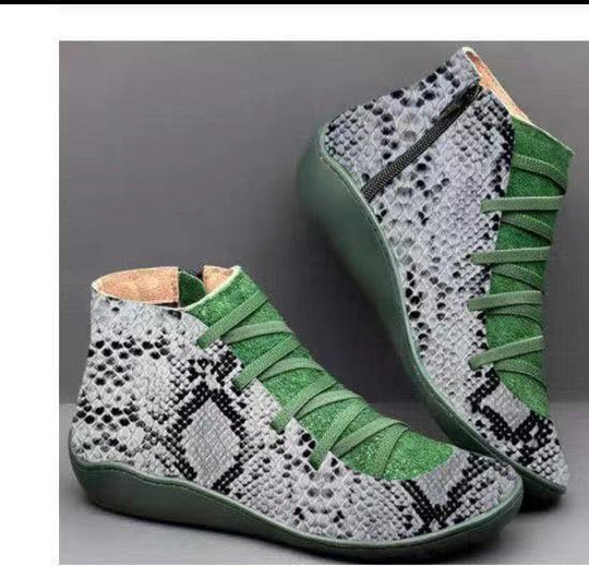 Damen nan knöchelhoher Softleder-Sneakerboot mit seitlichem Reißverschluss elastischer Zierschnürung und ergonomischer Komfortsohle R&B