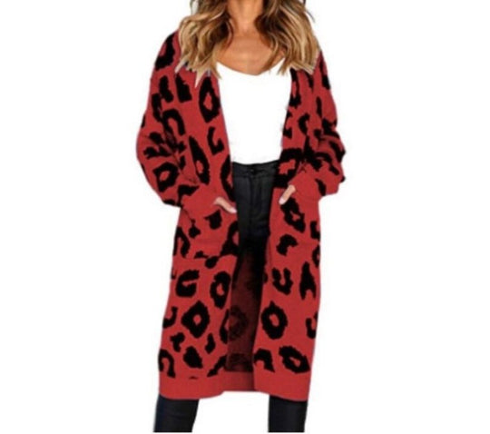 Damen Langstrickjacke mit trendigem Leopardenmuster R&B
