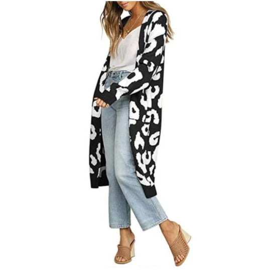 Damen Langstrickjacke mit trendigem Leopardenmuster R&B