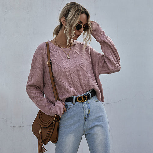 Damen lässiger Strickpullover mit exklusivem Zopfdesign R&B